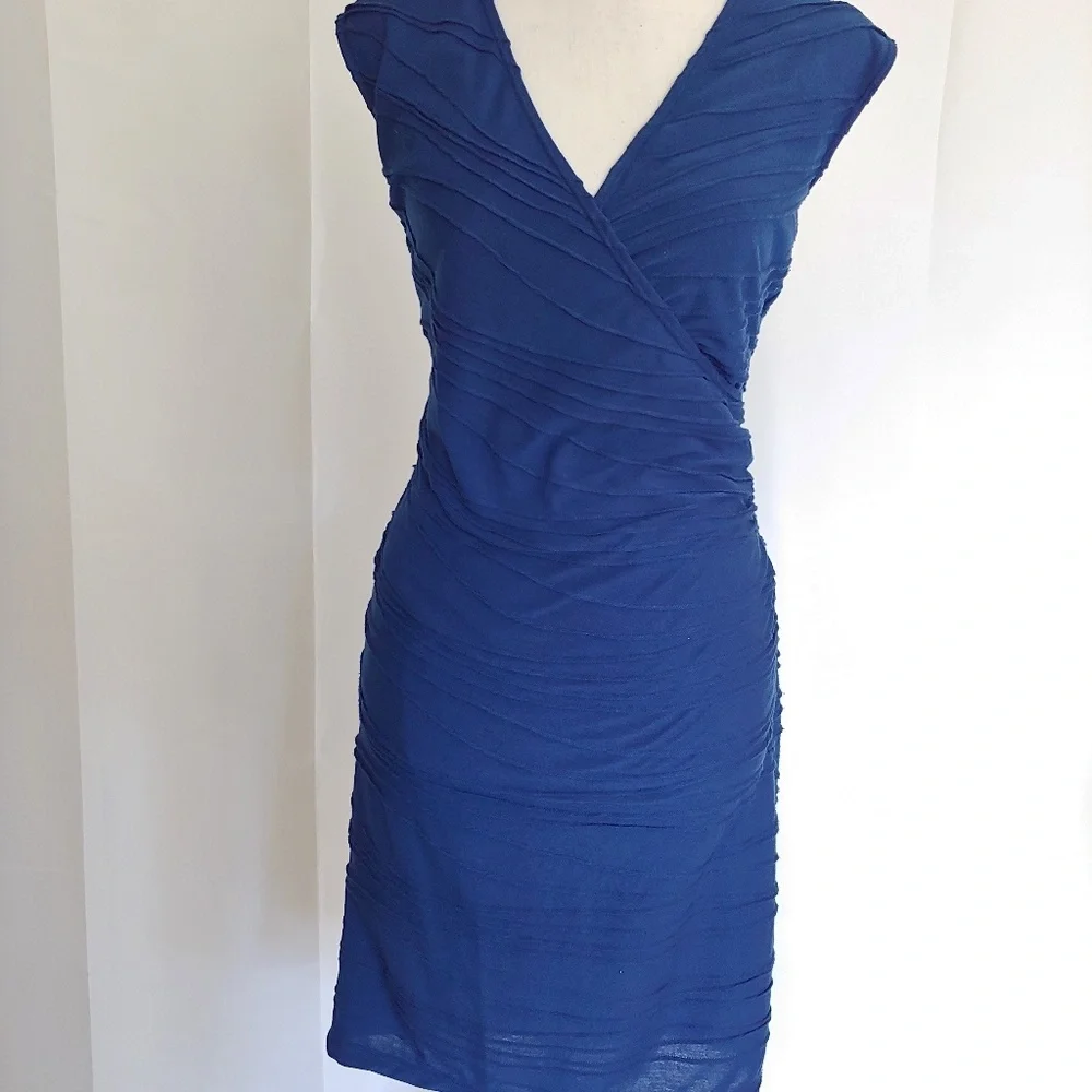 Max Studio Blue Ruched Dress - Picture 1 of 8